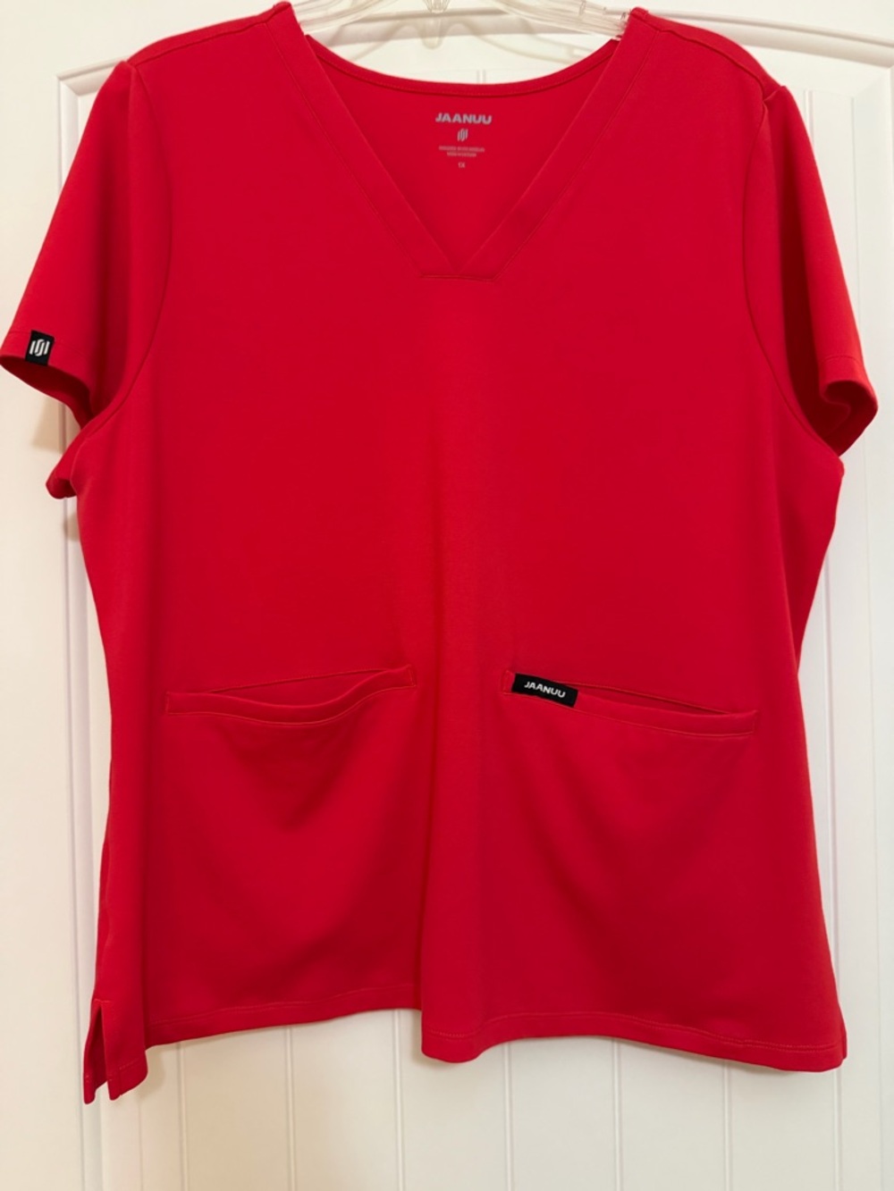 Jaanuu Bright Red V-Neck Scrub Top